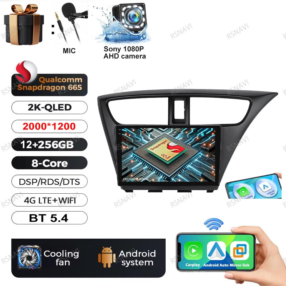 Car Radio Android 16 For Honda CIVIC Hatchback 2012 2013 2014 2015 2016 2017 Autoradio BT Wireless Carplay Auto DVD DSP 2 DIN