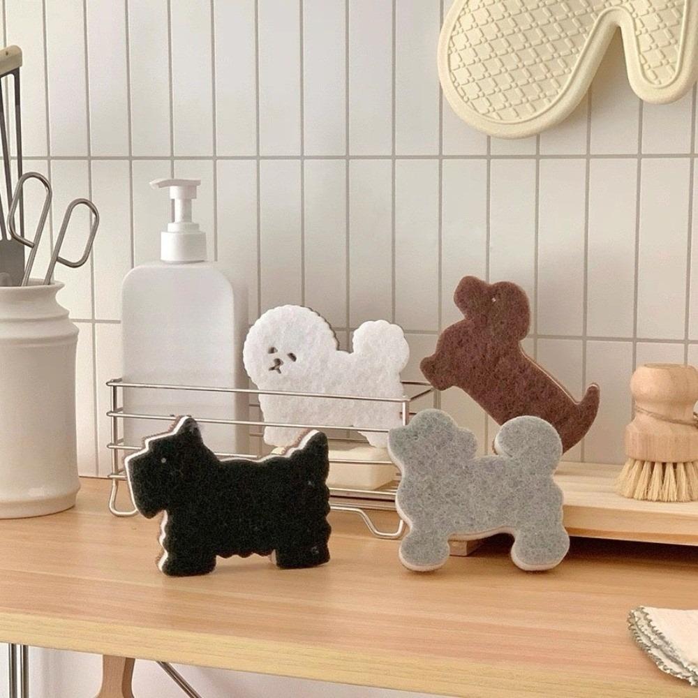 4pcs 3-Layer Dog Shape Sponge Scrubber Non-Scratch Puppy Sponge Rub Kitchen