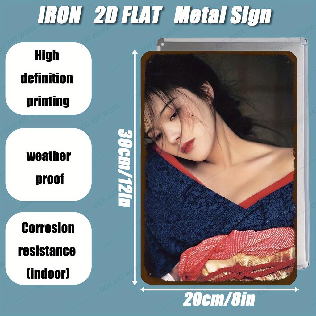 Vintage Tin Sign Japanese Kimono Lady Wall Art x Inches Retro Metal Poster for Home Kitchen Bar Garage Decor