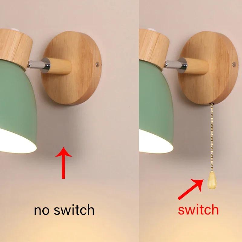 Nordic LED Wall Lamp With Switch Modern Iron Wall Light E27 Wooden Base For Bedroom Living Room Home Decor Fixture Macaroon Led