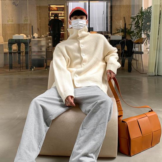 Осень-зима мужской свитер кардиган высокий воротник защита шеи трикотаж толстый эластичный