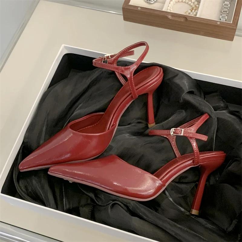 Модные женские туфли-лодочки Eilyken с ремешком на пряжке, сексуальные туфли с острым носком на тонком высоком каблуке, босоножки-слингбэки, модная обувь для свадьбы и вечеринки