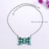 Natural Turquoise Bow Necklace, Handmade Paper Clip Chain Necklace, Wedding Necklace, 925 Sterling Silver Necklace