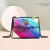 "European-American Fashion Rainbow Contrast Color Women's Shoulder Bag with Eagle Head Chain."