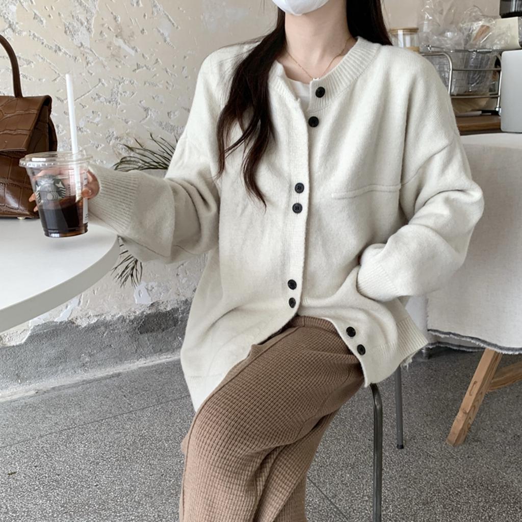 Свободный однотонный вязаный кардиган в японском стиле в стиле ленивой моды для женщин, весна-осень, мягкий вощеный дизайн, свитер с верхом, пальто