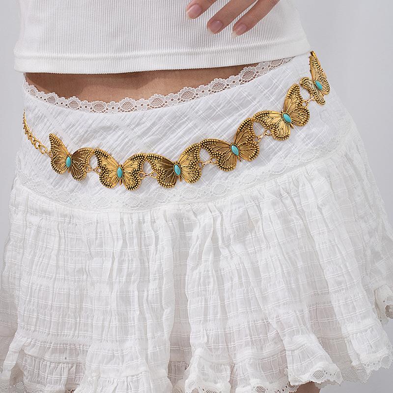 Атмосферная металлическая поясная цепочка, женский регулируемый пояс для платья, многослойный премиальный цепной ремень.