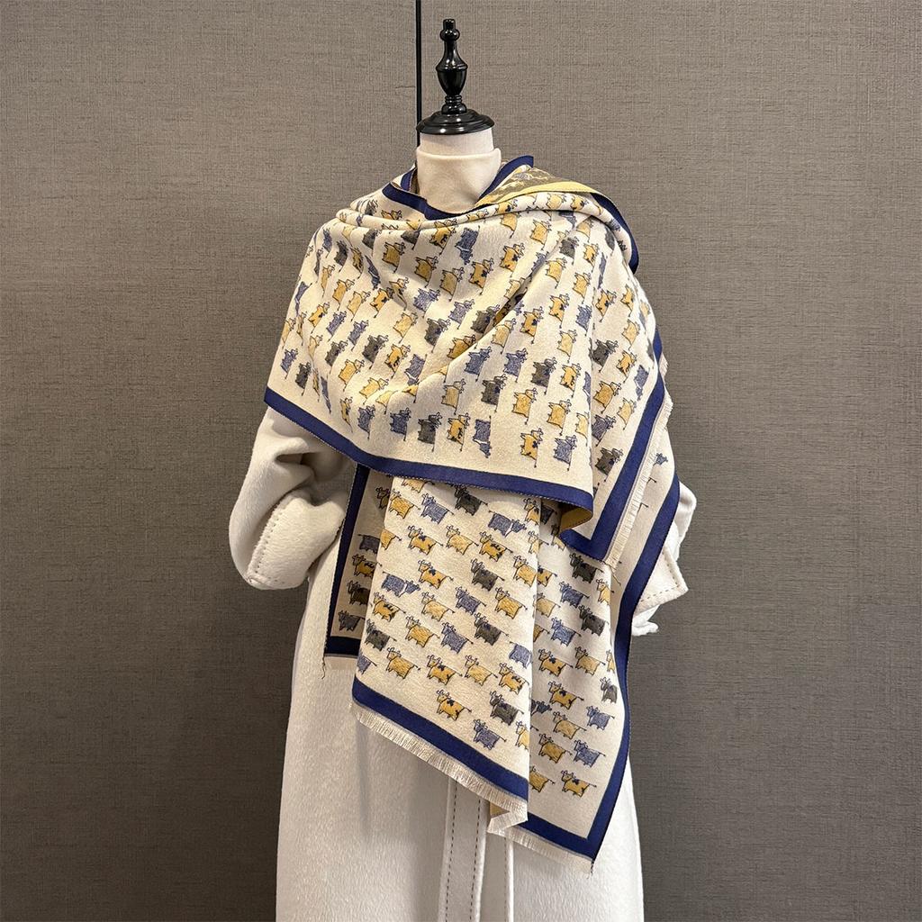 Autumn New Sweet Age Reduction Cute Calf Pattern Scarf Women Thickened Warm Daily Commuting Multi-functional Scarf