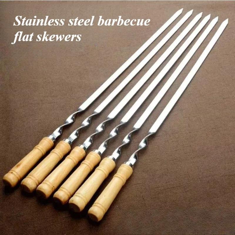 Outdoor camping and picnic wooden barbecue skewers, barbecue sticks, barbecue tools, stainless steel barbecue sticks