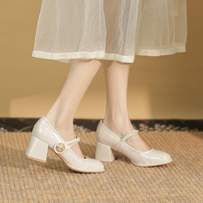 Мэри Джейн с мелким вырезом, простой стиль, универсальные для поездок на работу, туфли для тостов на помолвку, свадебные, на высоком толстом каблуке, одинарные туфли, женские