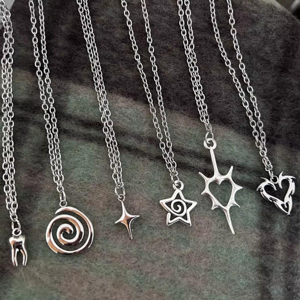 Gothic Charm Heart Teeth Pendant Silver Color Punk Necklace Sweet Cool Y2K Necklace Women Men