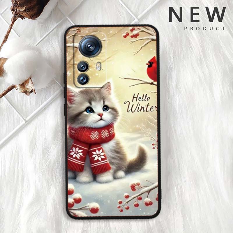 Милая мультяшная кошка Иллюстрация Для Xiaomi Mi 15 14 13 13T 12 12T 12S 11 11i 11T Pro Ultra Lite 5G Черный Мягкий Чехол для Телефона