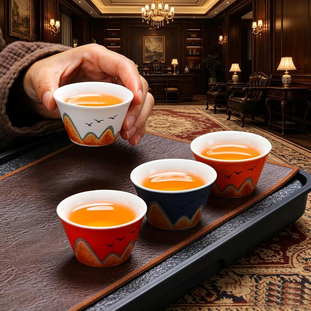 Guochao merchandise ceramic tea cup Qianli Jiangshan master cup gift box set Kung Fu tea set tea cup with hand gift