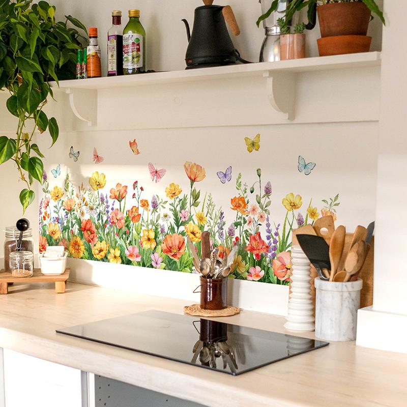 Красочные наклейки на стену Цветы Бабочка Сделай сам Фрески Для Стекла Окна Спальни Ванной Комнаты Домашнее Украшение Обои