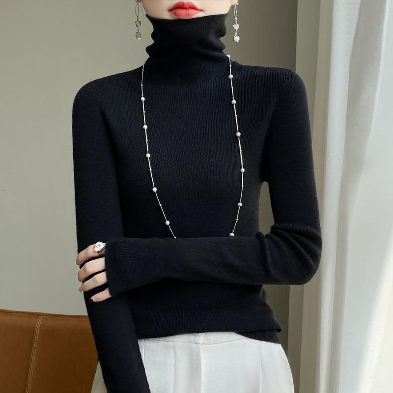 Осенне-зимний женский свитер со сложенным воротником, женский однотонный свитер с утолщенным низом, большой размер, эластичный внутренний женский трикотаж