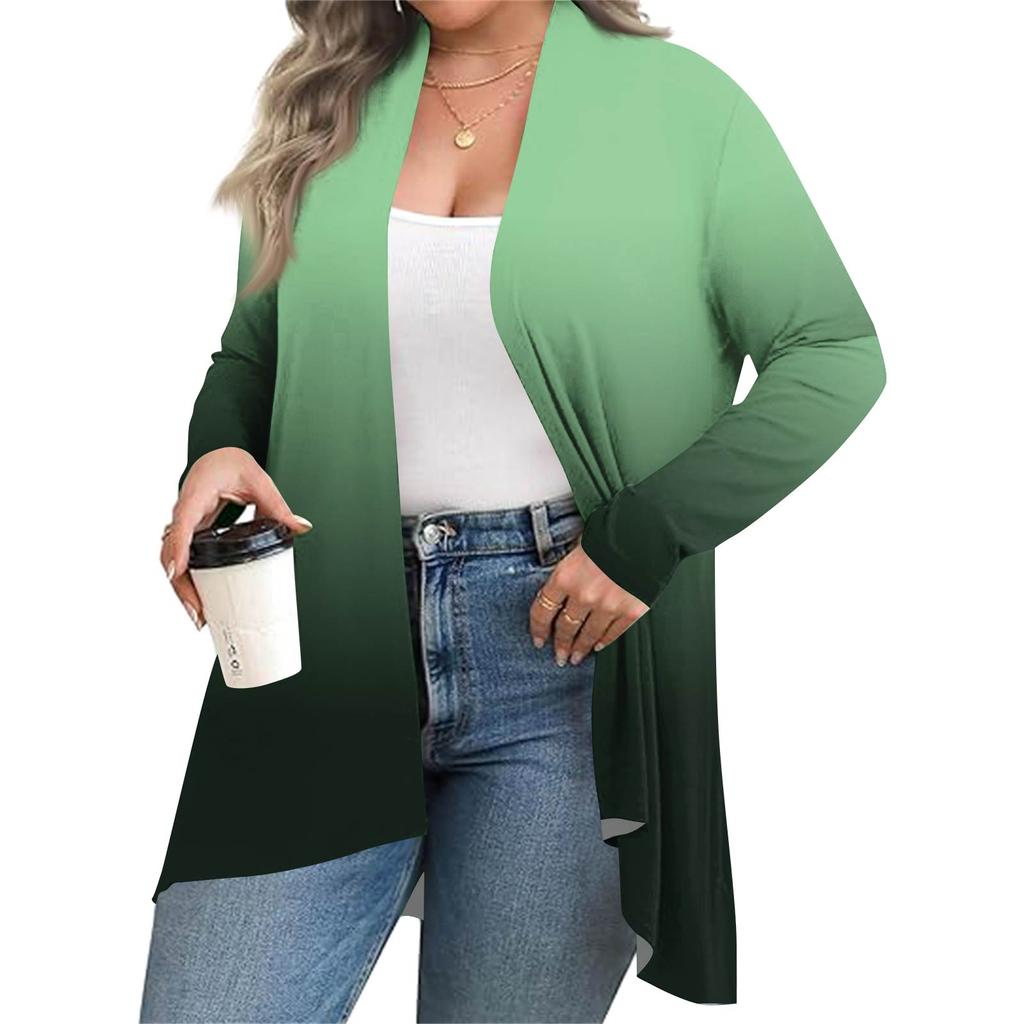 Женский осенне-зимний модный повседневный кардиган средней длины с принтом и длинным рукавом