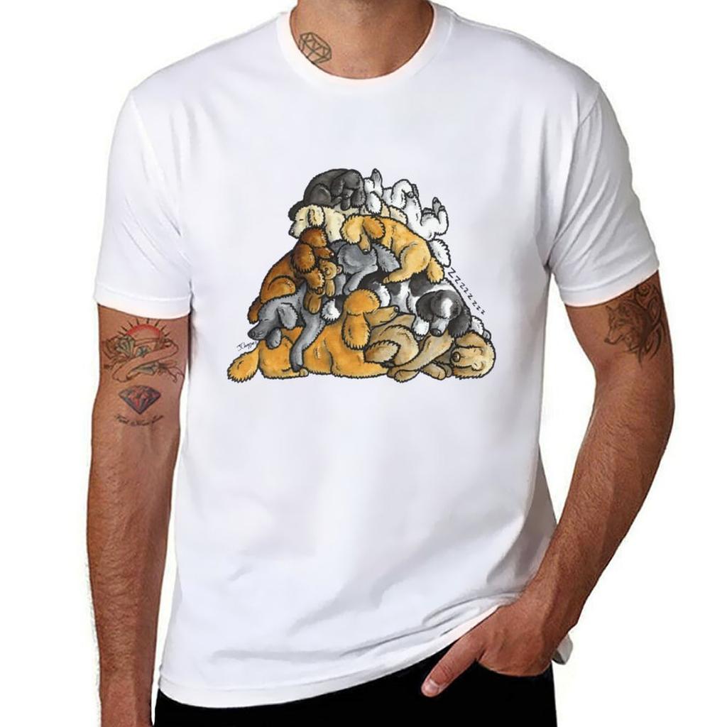 Sleeping Pile Of Poodle Dogs Tshirt Stretch Fabric Comfort Tshirt