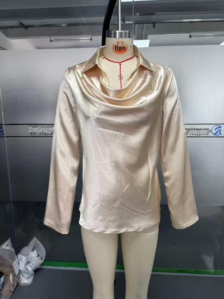 Элегантный женский топ с принтом и драпировкой на шее, воротник рубашечного типа