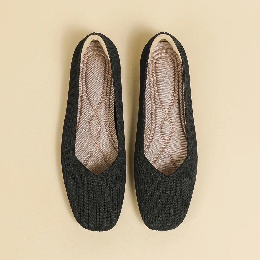 Whoholl Brand 2024 Women's Woven Soft Bottom Knitted Flats Spring Square-toe Shallow-mouth Plus Size Casual Shoes Size 34~43