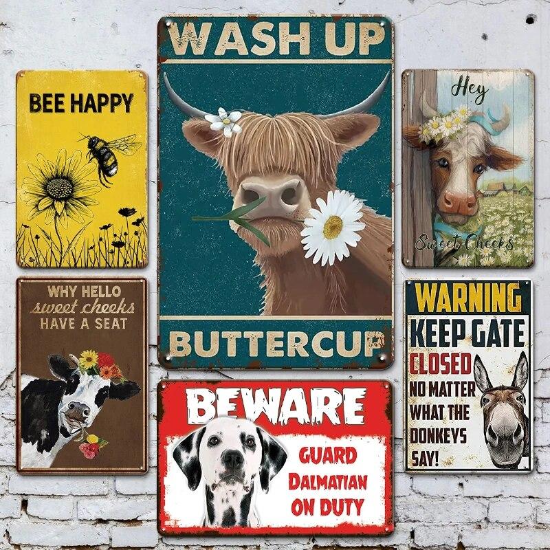 Retro Funny Tin Sign Beware Guard Dalmatian On Duty Cute Pigs Novelty Metal Sign Bathroom Decor Wall Art Posters Wall Decor Gift