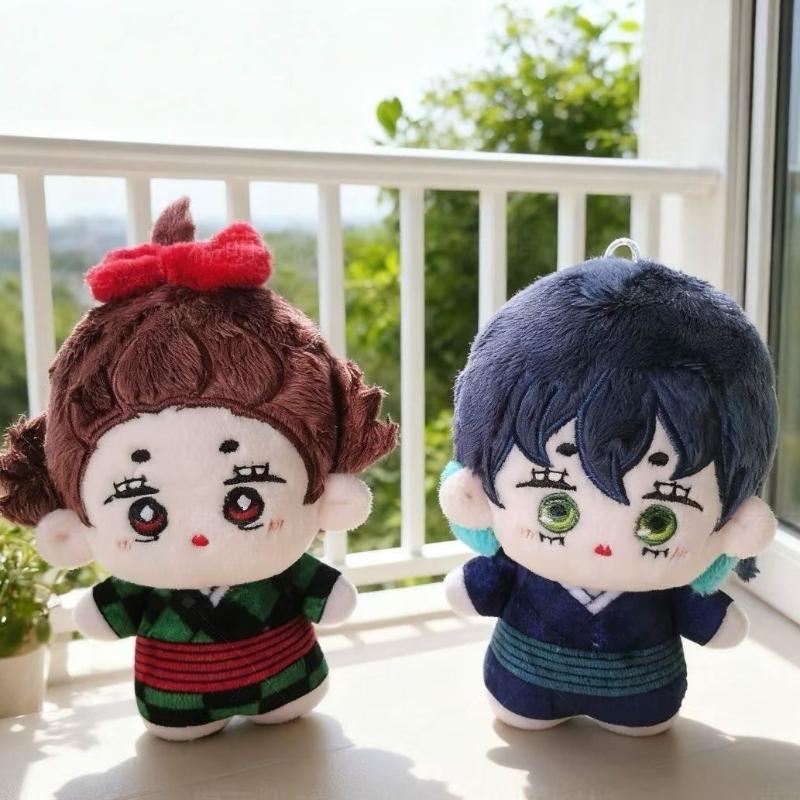 Cute Demon Slayer Mini Cotton Plush Doll Hanamichi Zenitsu Tanjiro Inosuke Kimono Chibi Figure Backpack Pendant Collectible Toy Gift for Anime Fans