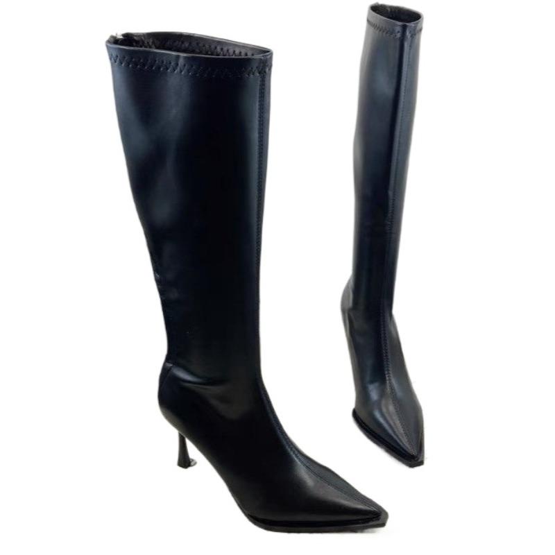 Женские сапоги на высоком каблуке, модные кожаные туфли с острым носком, женский бренд, зима 2025, тренд, элегантные туфли-лодочки для вечеринок Botas Mujer