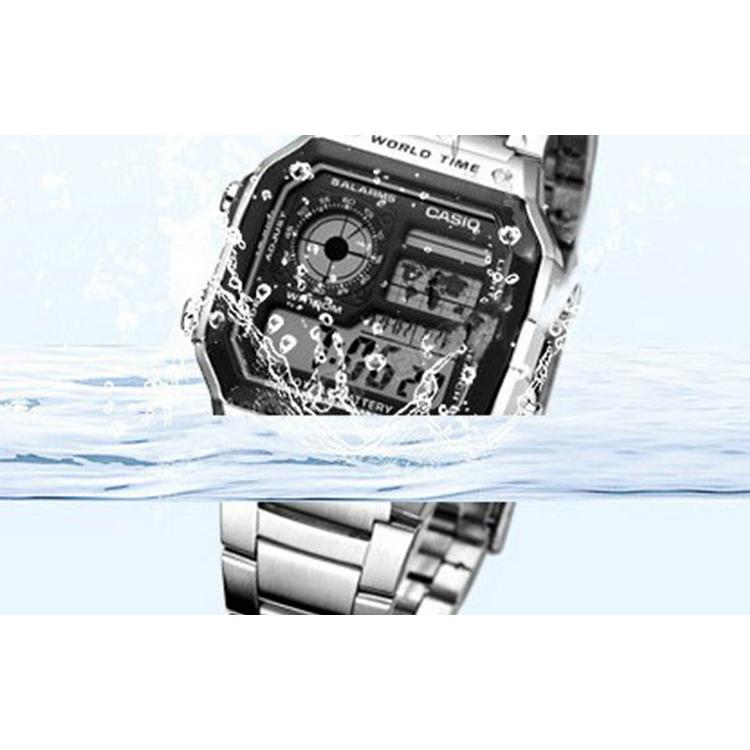 Casio Подсветка Серебристо-черные Цифровые Часы AE1200WHD-1A Черные Часы AE-1200WHD-1A AE-1200WHD-1A