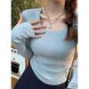 Early Autumn New Long-sleeved Knitted Sweater Women's Slim-fitting Inner Square-necked Bottoming Shirt Autumn and Winter High-end Low-necked Top