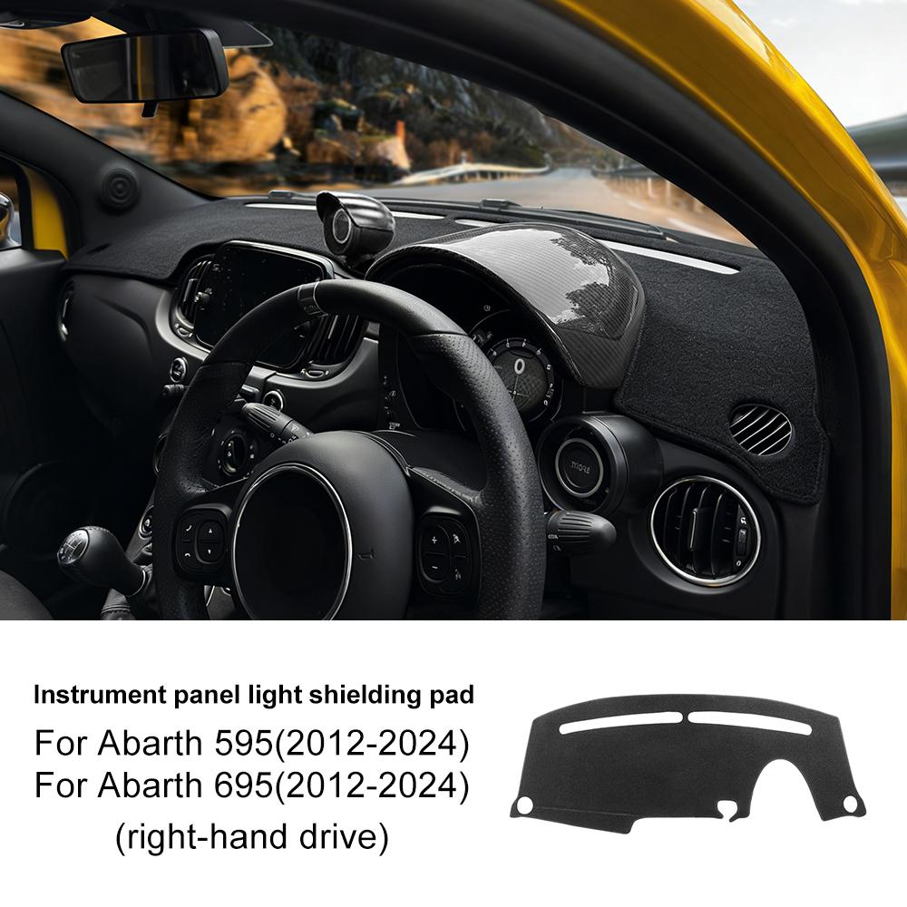 Фланелевый коврик на приборную панель для Abarth 595 695 (2012-2024 гг.) Fiat 500 (2012-2019 гг.) - Автомобильный коврик в салон с защитой от бликов и солнца