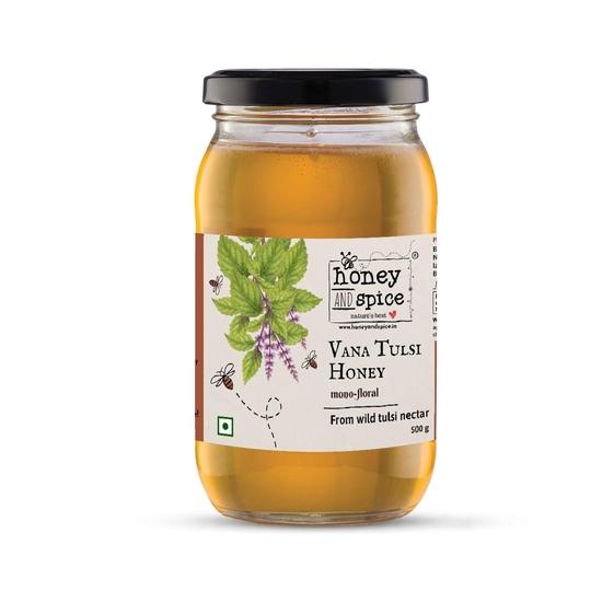 Honey and Spice Vana Tulsi Honey (500g) | Sourced from the fertile plains of Bihar, near Patna With No Added Preservatives | 100% Raw and Pure