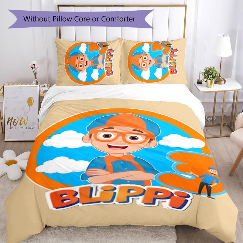 Blippi 3pcs Bedding Set Duvet Cover Closure Includes 1 Duvet Cover & 2 Pillowcases for All Seasons Bedroom Home Dorm Decor