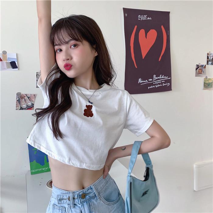 2024 Летняя женская облегающая футболка с вышитым медведем