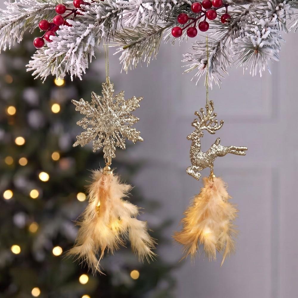 Delicate Christmas Tree Feather Pendant Plastic Christmas Hanging Decoration Window Decor