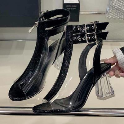 Модные панк ботинки на молнии, брендовые современные ботинки, женские прозрачные ПВХ ботильоны с ремешком на щиколотке и пряжкой, летние ботинки на супервысоком каблуке, ботильоны-слингбэки