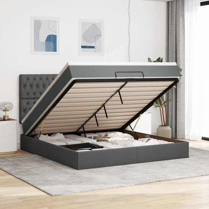 Cadre de lit ottoman - 160x200cm - Matelas inclus - Tête de lit - Rangement sous le lit
