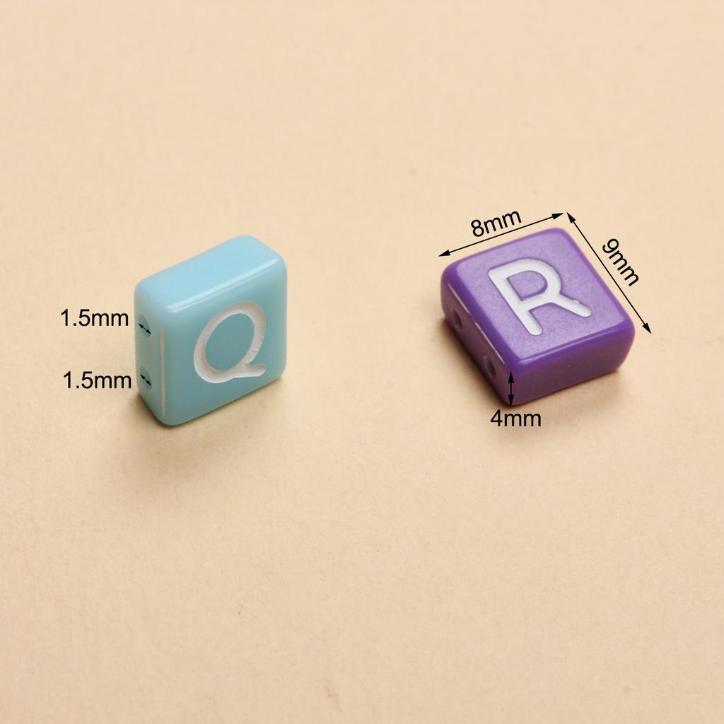40Pcs 9*7mm Mixed Color Acrylic Flat Square Double Hole Letter Beads DIY Handmade Bracelet Necklace
