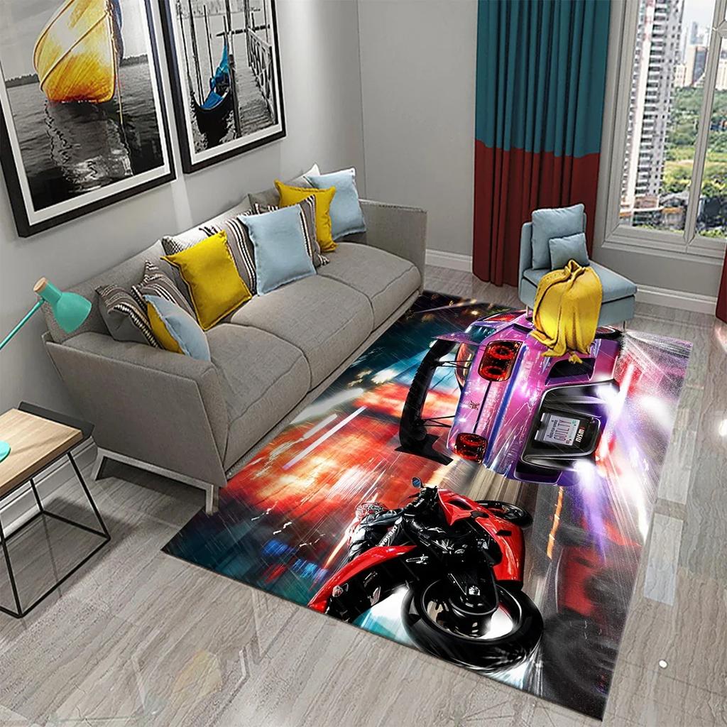 3D Винтажный Крутой Классический Мотоцикл Ковер Картина маслом Искусство Ковер Дом Спальня Гостиная Украшения Коврик для ванной Нескользящий
