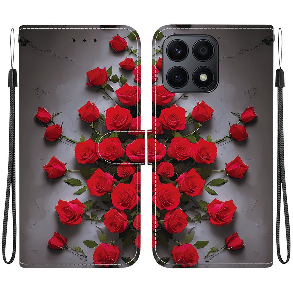 Чехол-книжка из искусственной кожи ручной работы для Honor X8a, противоскользящий, противоударный, с ремешком на запястье и дизайном в виде сердца/розы и кошки