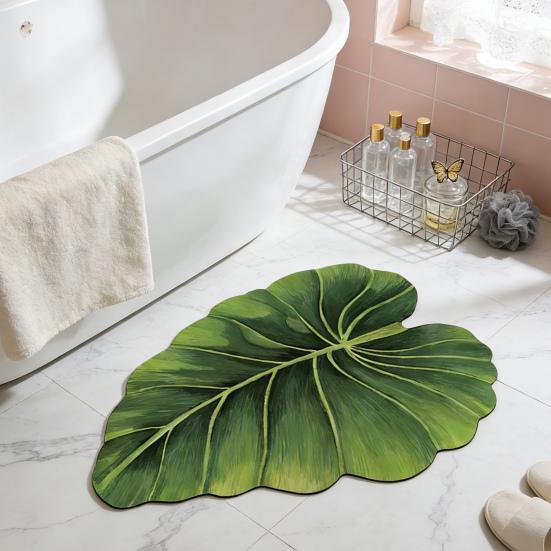 Коврик для ванной с рисунком зеленых листьев, нескользящий коврик для пола, ультратонкий, быстросохнущий, безопасный, устойчивый, тропический декор
