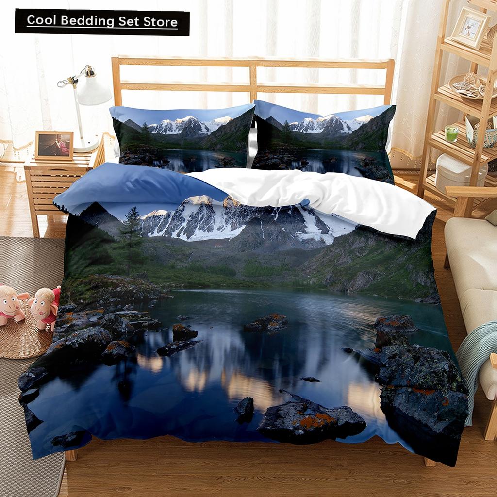 Altai Mountains King Queen Duvet Cover Natural Landscape Bedding Set Forest Lake Scenery Quilt Cover Polyester Comforter Cover