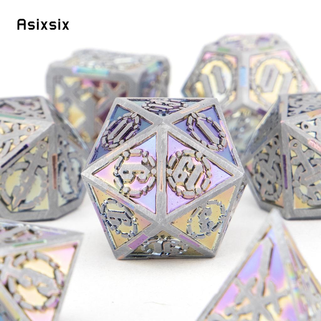7 шт. красочные серебряные двойные мечи, металлические кубики, набор одноцветных многогранных кубиков, подходящий для ролевой игры, настольной игры Pathfinder