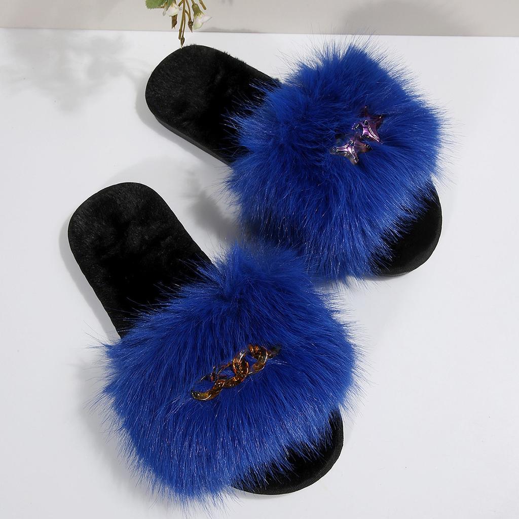 Fashion Women Summer Casual Fluffy Slippers with Fur Flat Non-Slip Slippers Furry Large Size Shoes Fur Slides Women Zapatos De Mujer