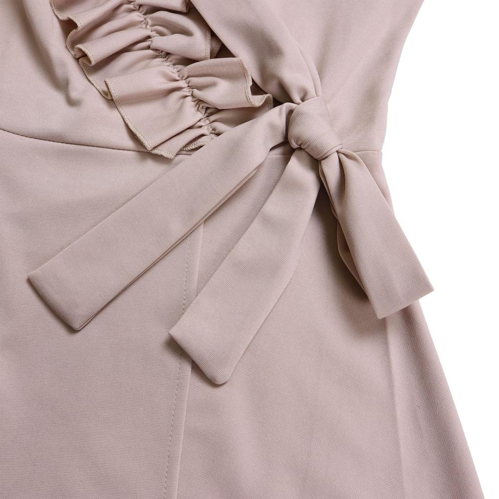 YYFS Women's Fashion Spring Fall Solid Color Print 3/4 Sleeves V-Neck High Waist Casual Dresses