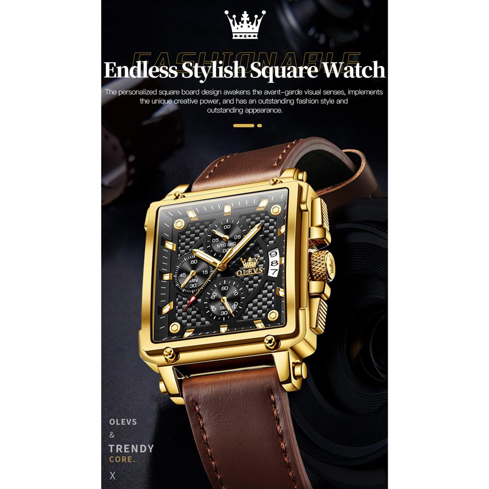 OLEVS 9925 With Gift Box Top Watch Square Multifunction Sports Quartz Watch Luminous Men's Watch