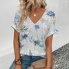 2024 женская футболка с v-образным вырезом в стиле ретро, ​​футболка с цветочным принтом кешью, летняя модная популярная футболка с короткими рукавами для отдыха