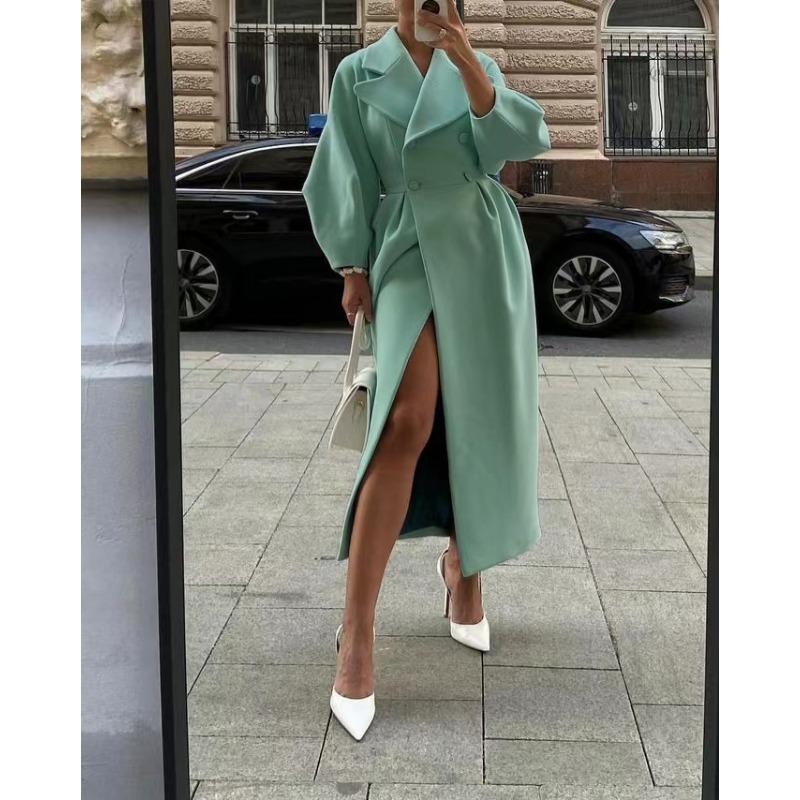 Элегантное пальто оверсайз с воротником поло, застежкой на пуговицы и поясом на талии для осени/зимы