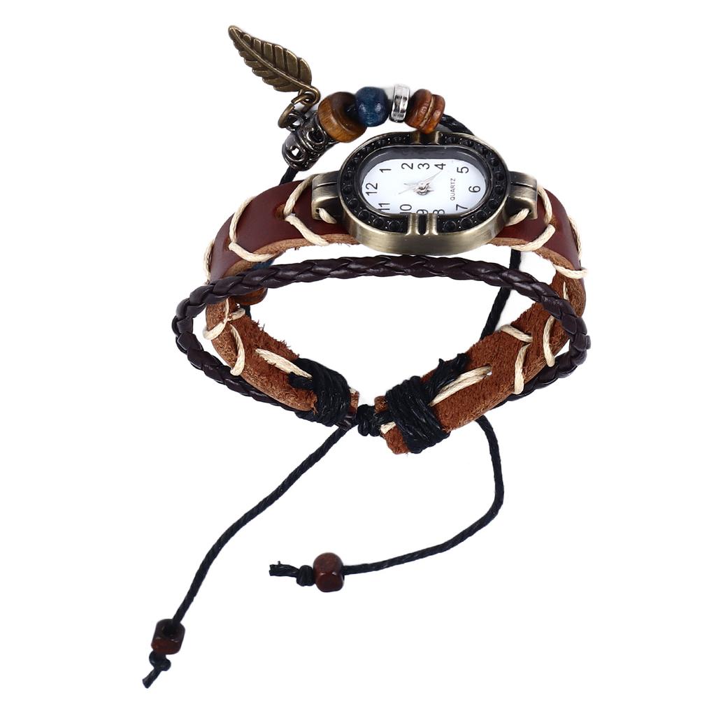 Винтажные часы с бусинами, тканый браслет из бисера с листьями, модные кварцевые наручные часы для мужчин и женщин