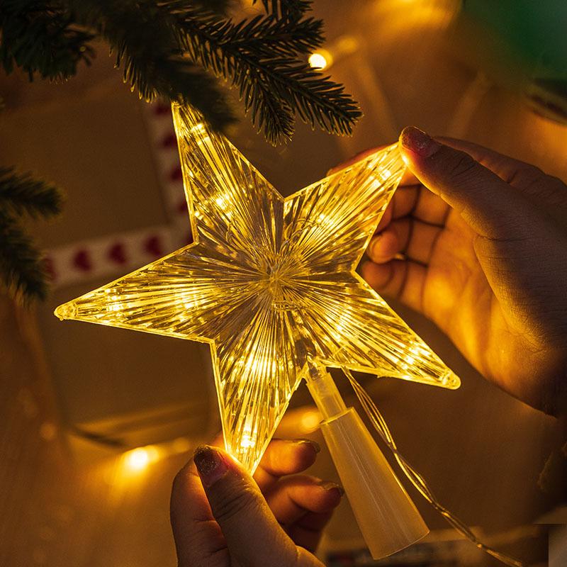 15/19/23cm Christmas Tree Top Star Light LED Glowing Star Lamp Xmas Tree Decoration Home Party Supplies Navidad New Year Gift