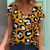 Женские топы с 3D леопардовым принтом и коротким рукавом с V-образным вырезом, летние футболки для влюбленных пар