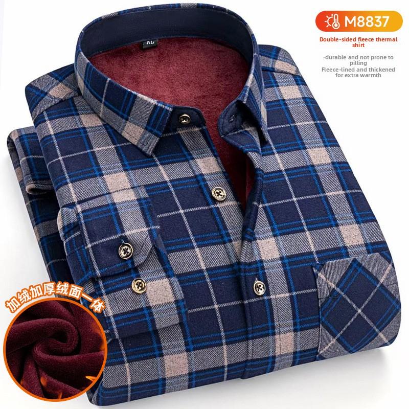 Мужская терморубашка большого размера Мужская зимняя утолщенная клетчатая рубашка с длинным рукавом на флисовой подкладке