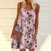 Женское мини-платье с принтом полевых цветов без рукавов, летнее пляжное платье, сарафан